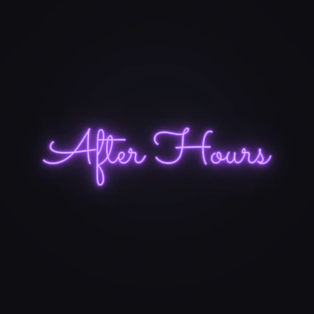 After Hours Neon Sign — Purple LED neon (design render)