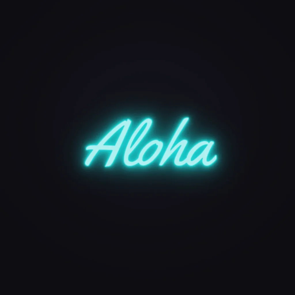 Aloha Neon Sign — Turquoise LED neon (design render)