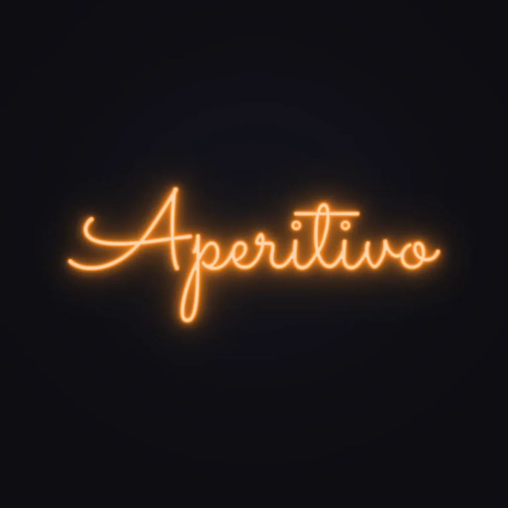Aperitivo Neon Sign — Orange LED neon (design render)