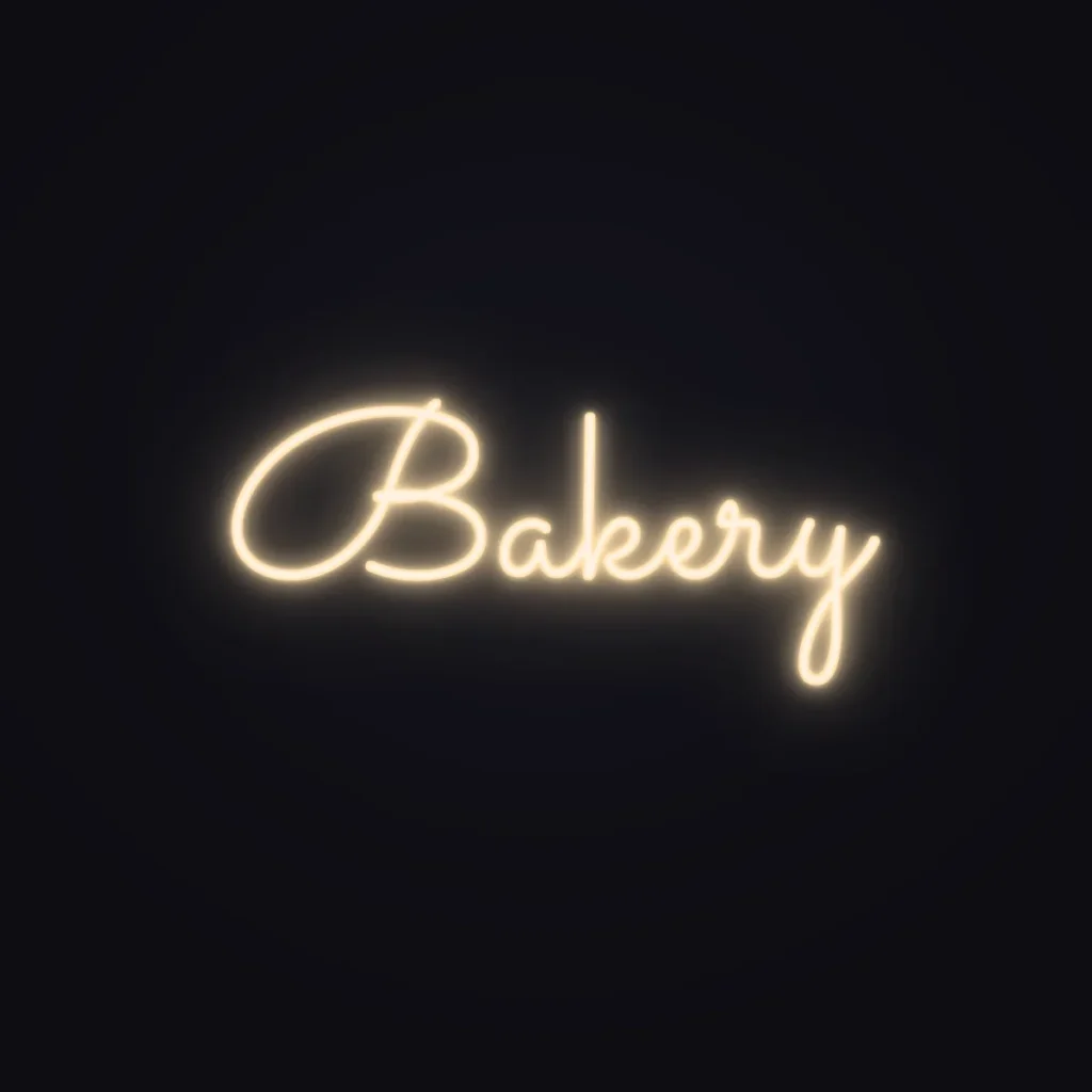 Bakery Neon Sign — Warm White LED neon (design render)