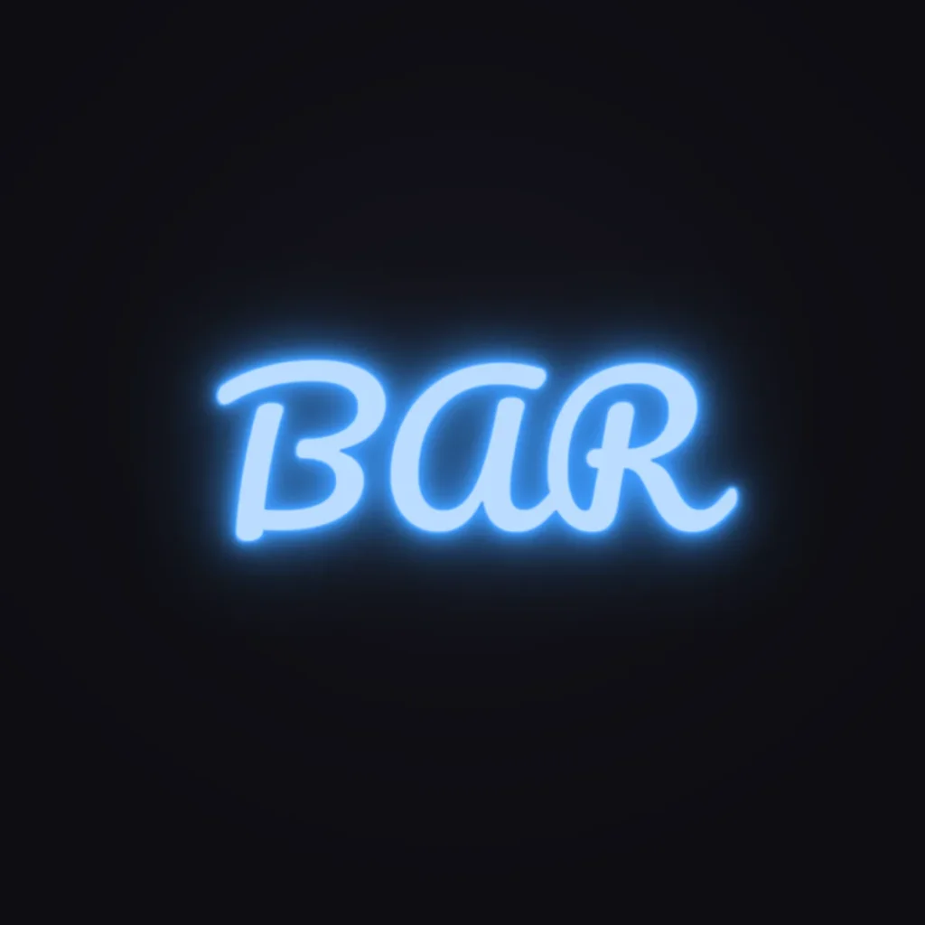 BAR Neon Sign — Electric Blue LED neon (design render)