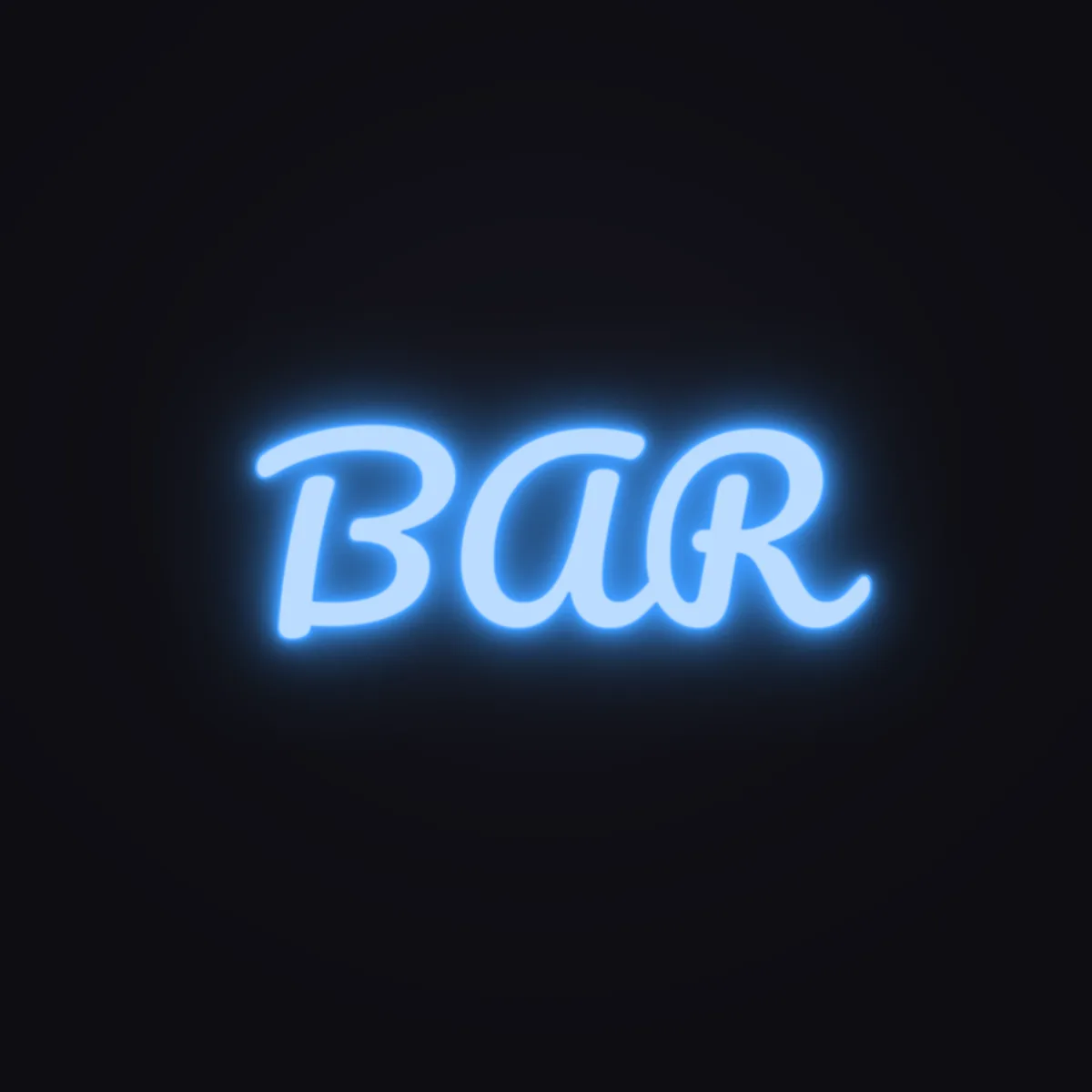 BAR Neon Sign — Electric Blue LED neon (design render)