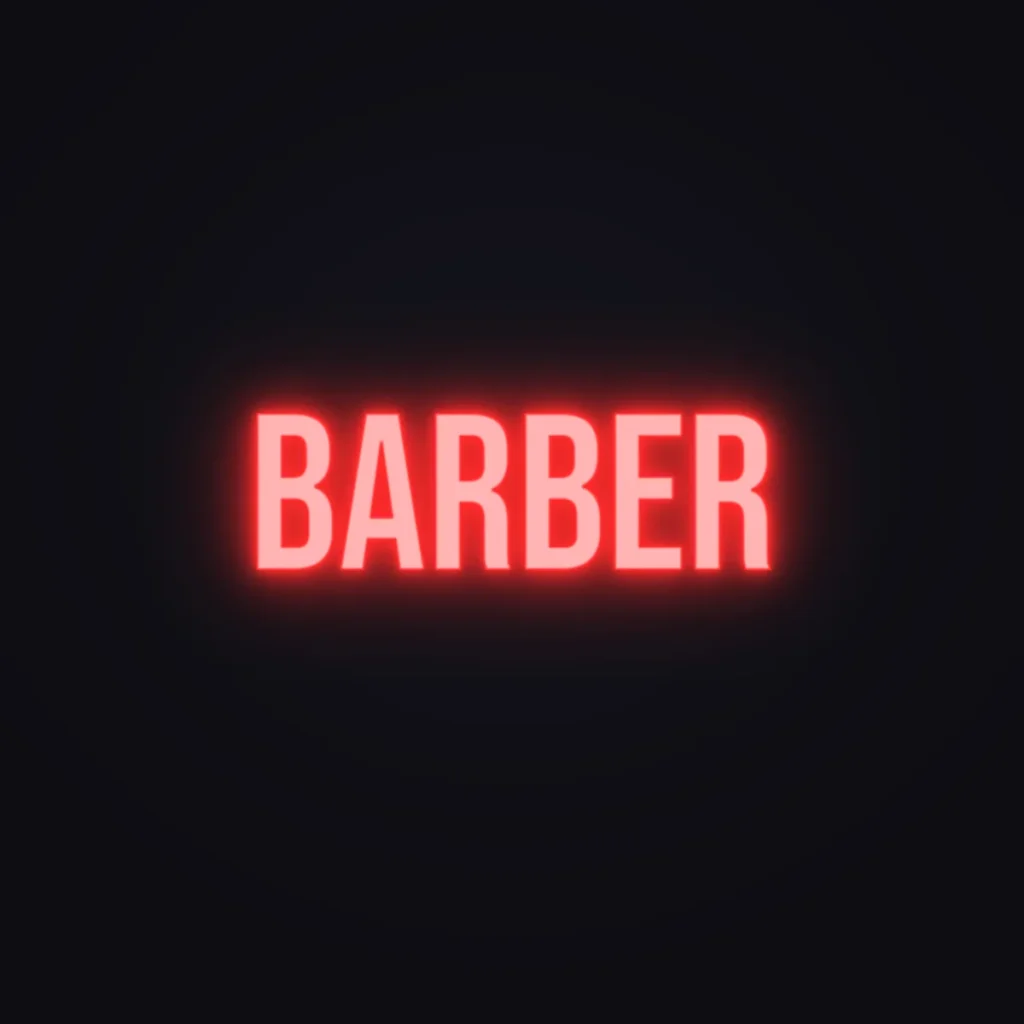 BARBER Neon Sign — Red LED neon (design render)