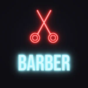 Barber Scissors Neon Sign — Ice Blue LED neon (design render)