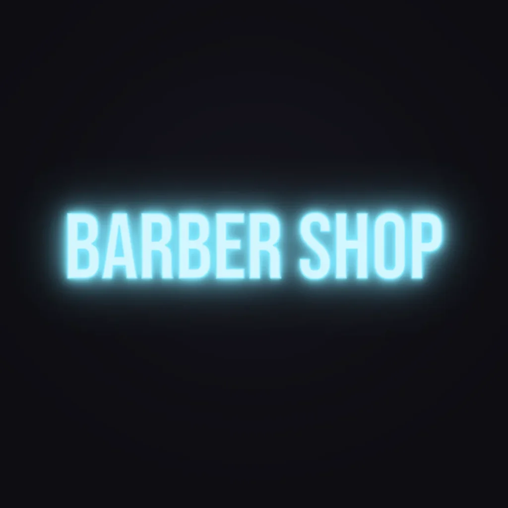 BARBER SHOP Neon Sign — Ice Blue LED neon (design render)