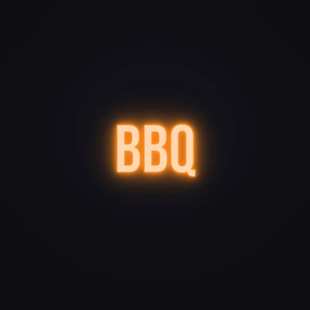BBQ Neon Sign — Orange LED neon (design render)
