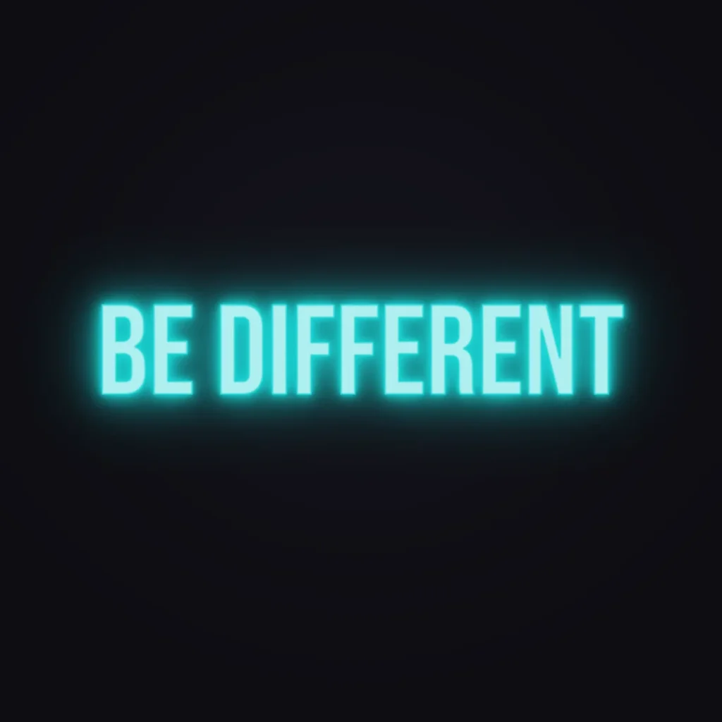 Be Different Neon Sign — Turquoise LED neon (design render)