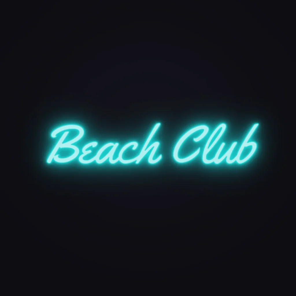 Beach Club Neon Sign — Turquoise LED neon (design render)