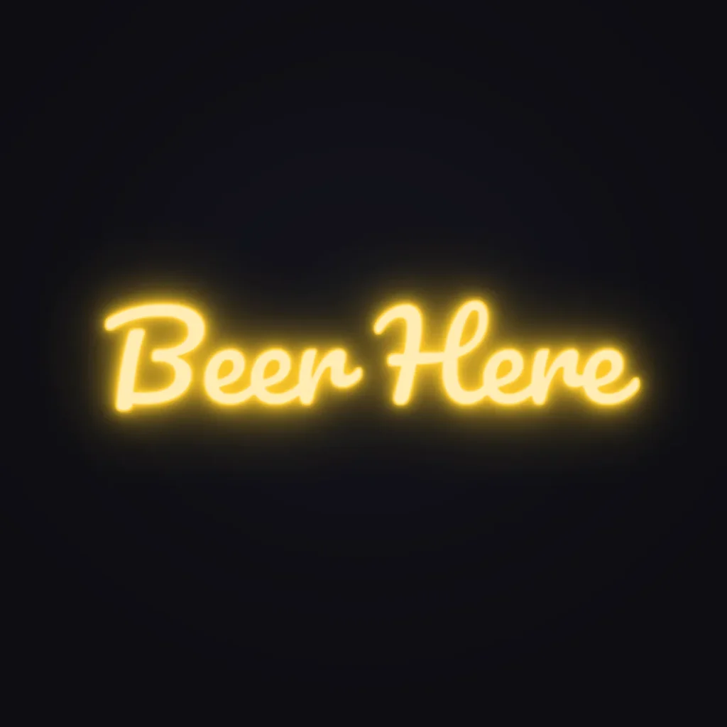 Beer Here Neon Sign — Golden Yellow LED neon (design render)