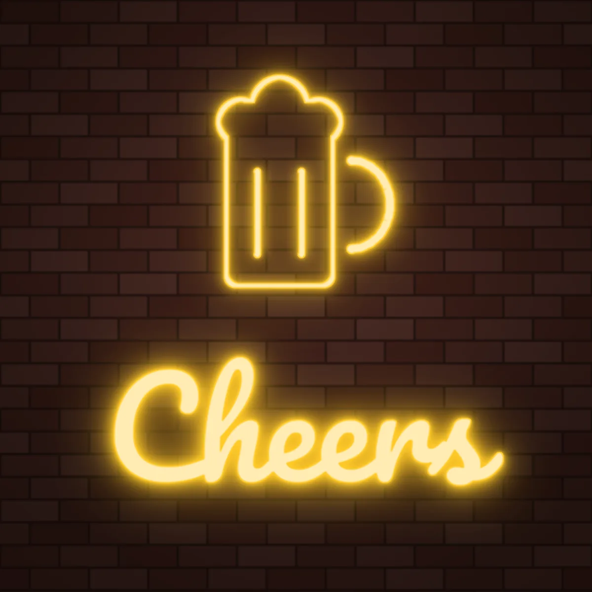 Beer Mug Cheers Neon Sign on a brick wall (design render)