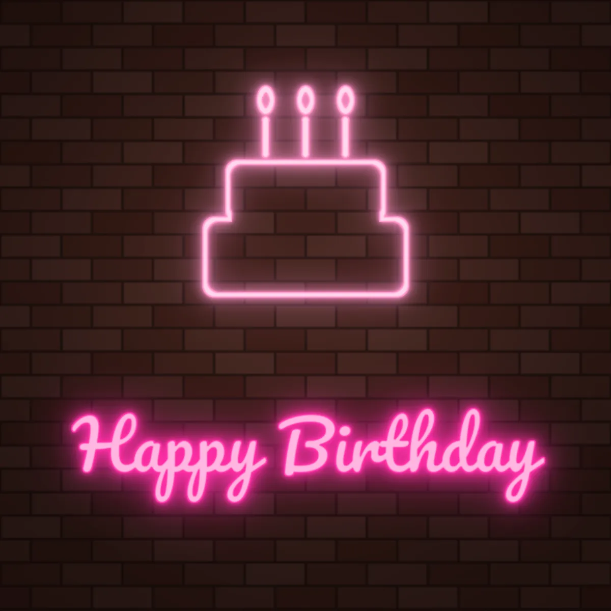 Birthday Cake Neon Sign on a brick wall (design render)