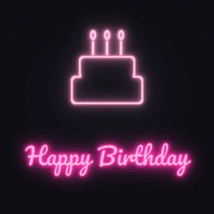 Birthday Cake Neon Sign — Hot Pink LED neon (design render)