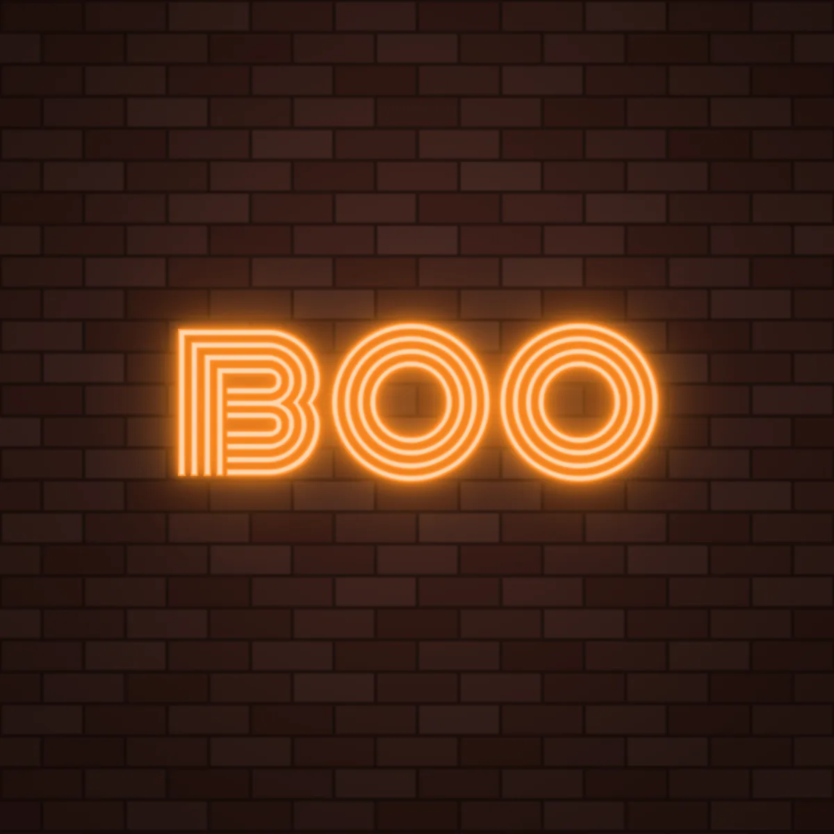BOO Neon Sign on a brick wall (design render)