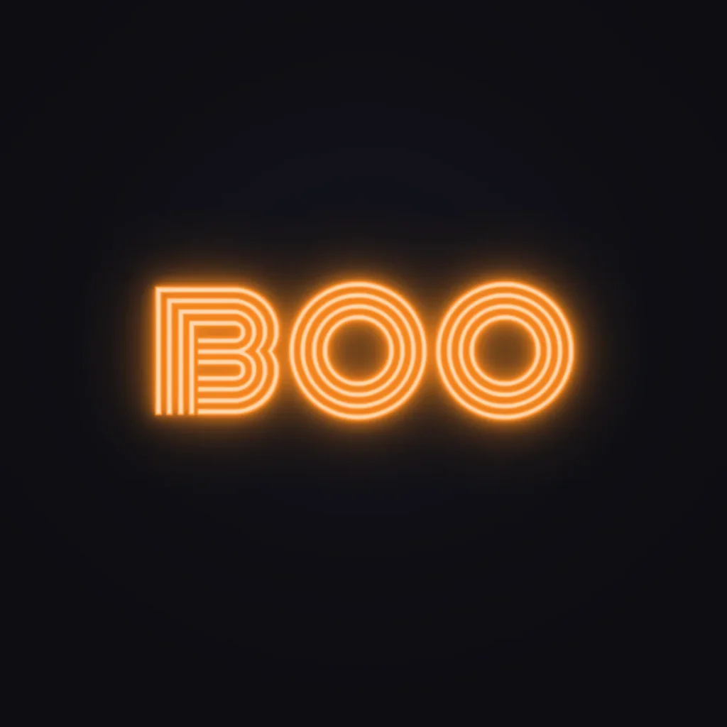 BOO Neon Sign — Orange LED neon (design render)