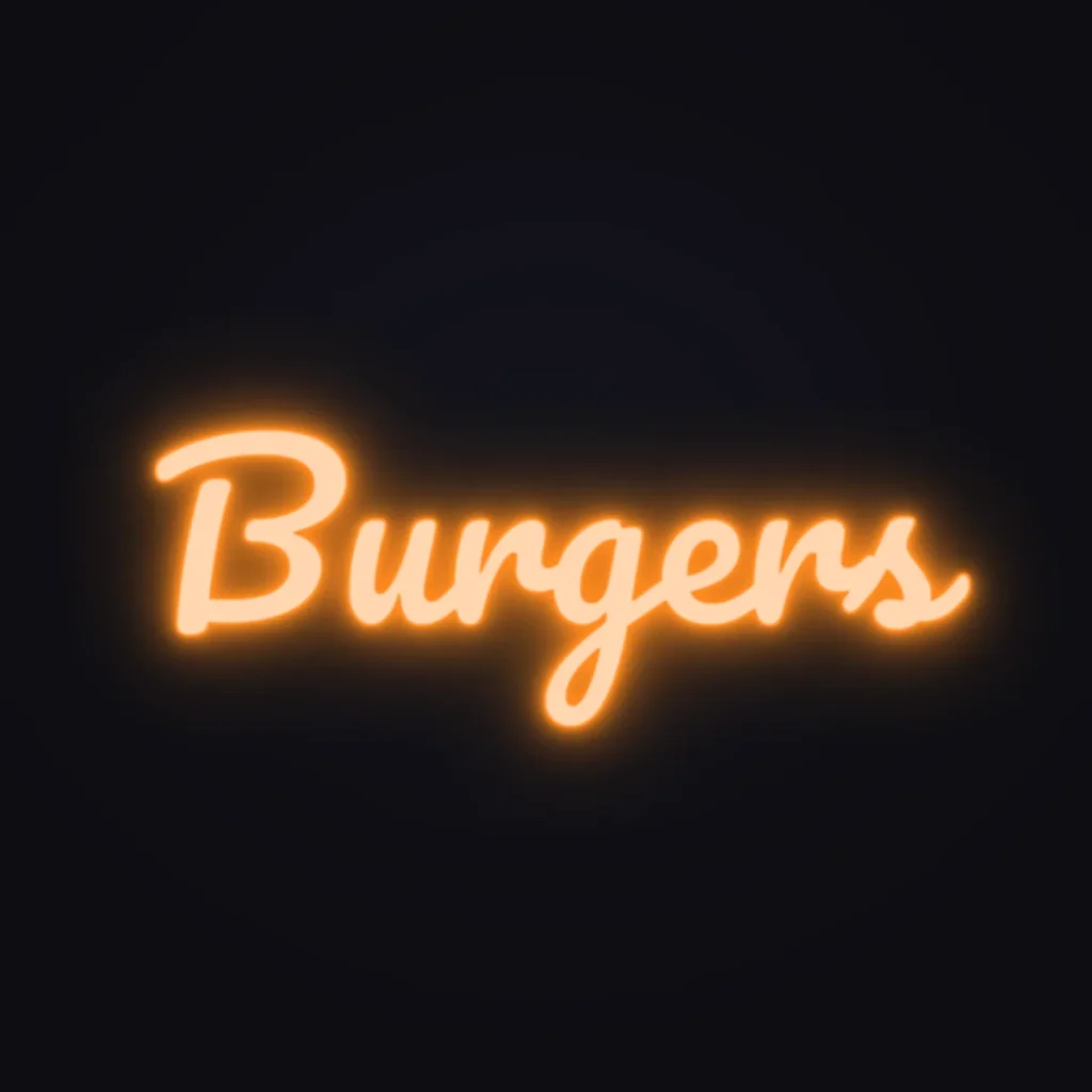 Burgers Neon Sign — Orange LED neon (design render)