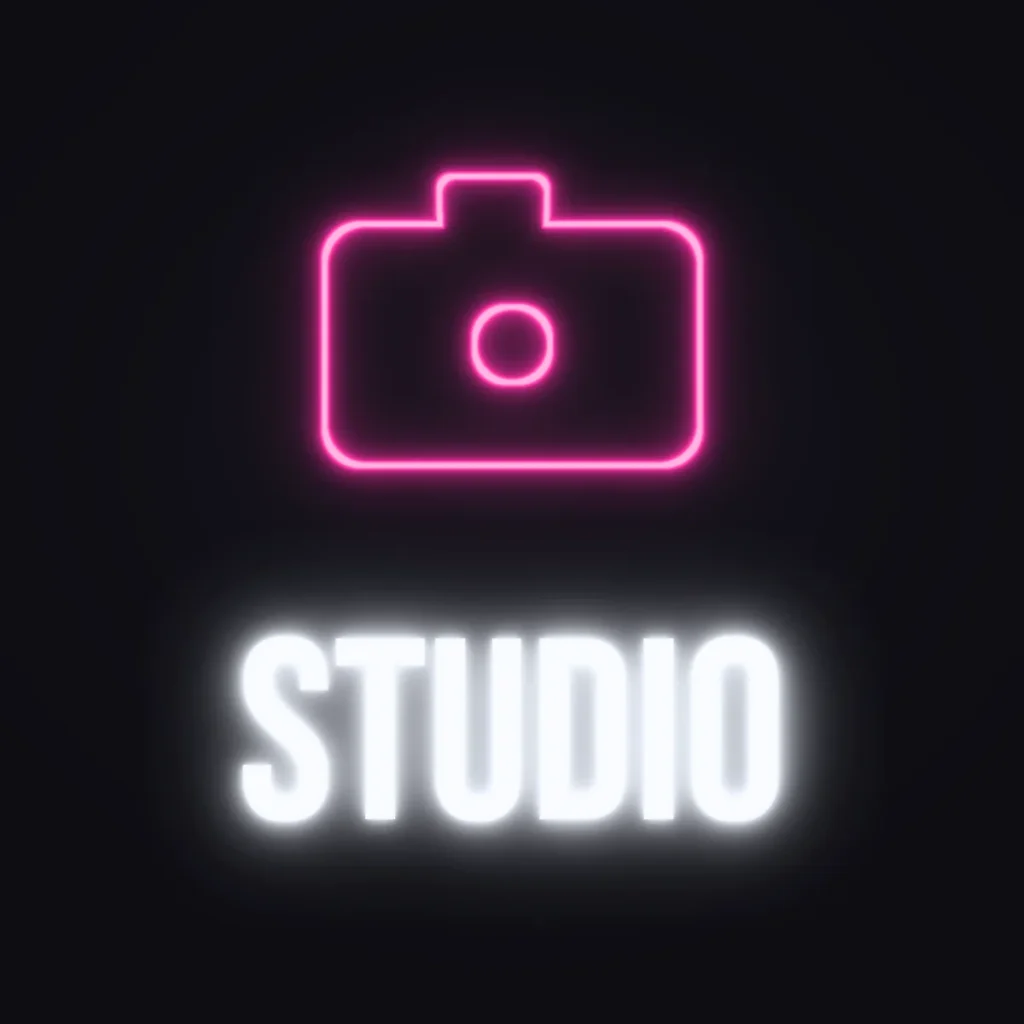 Camera Studio Neon Sign — White LED neon (design render)