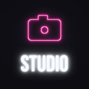 Camera Studio Neon Sign — White LED neon (design render)
