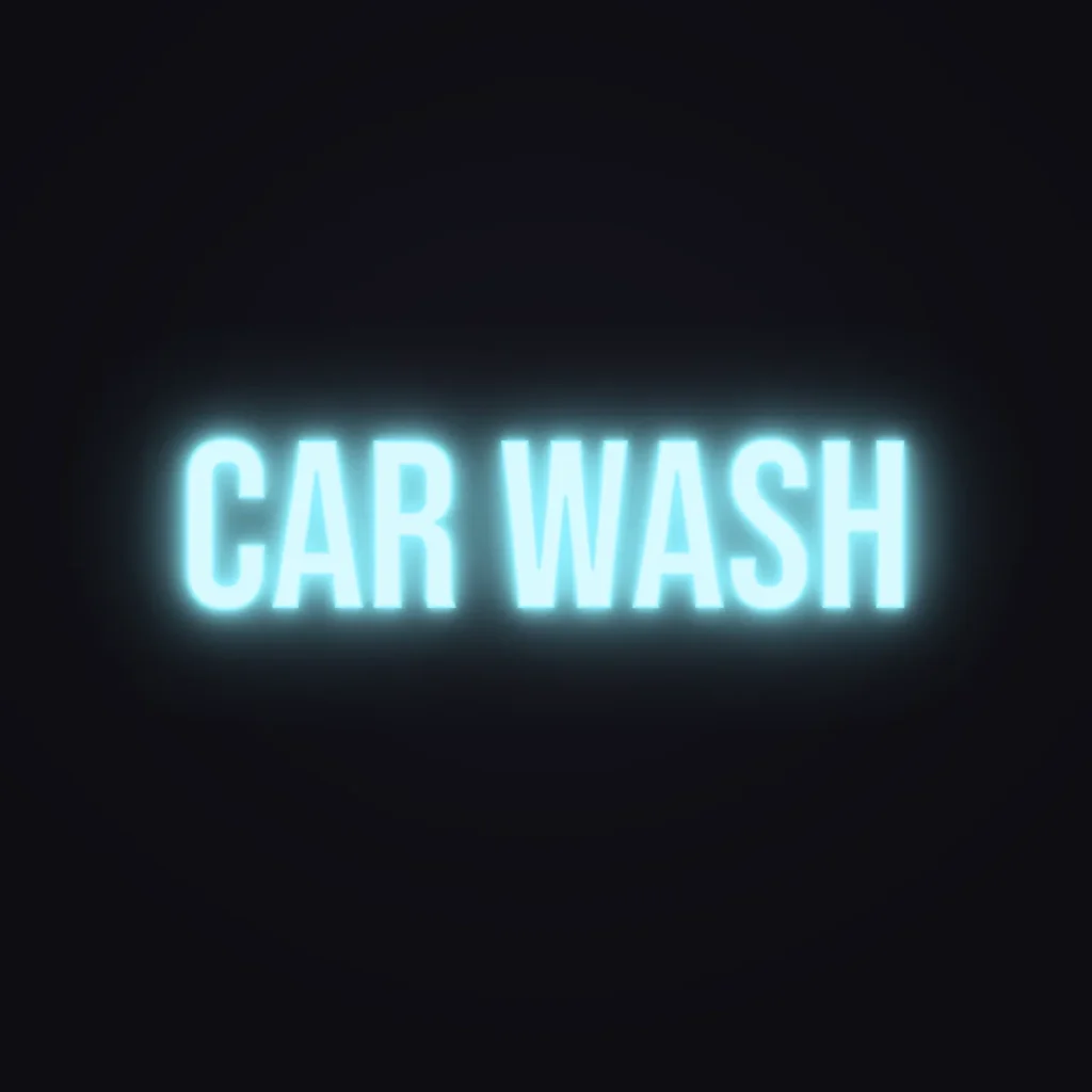 Car Wash Neon Sign — Ice Blue LED neon (design render)