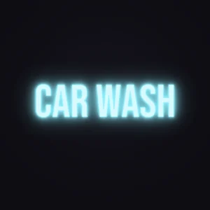 Car Wash Neon Sign — Ice Blue LED neon (design render)
