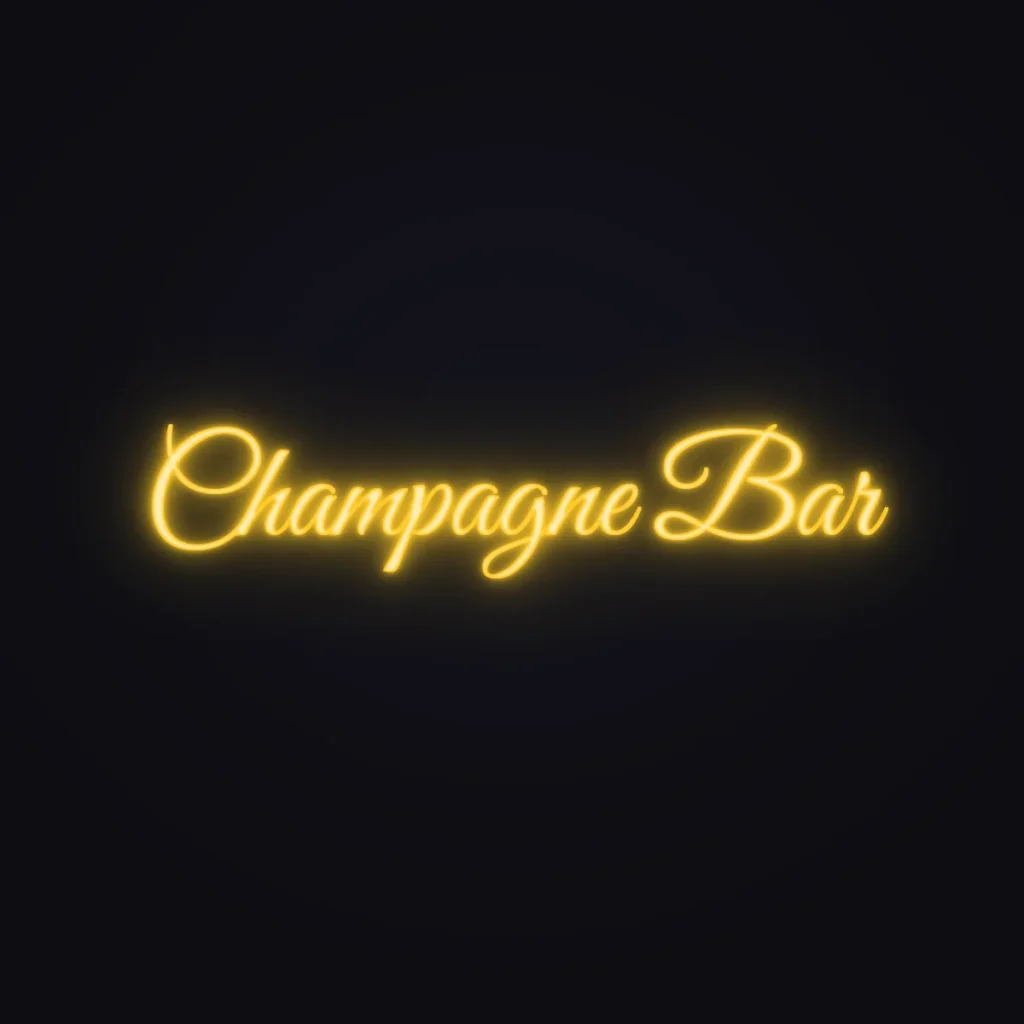 Champagne Bar Neon Sign — Golden Yellow LED neon (design render)