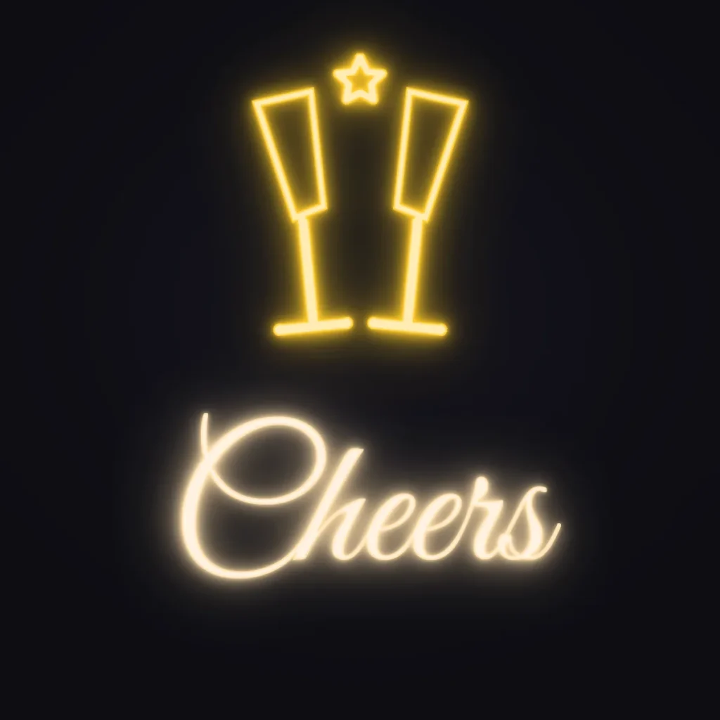 Champagne Toast Neon Sign — Warm White LED neon (design render)