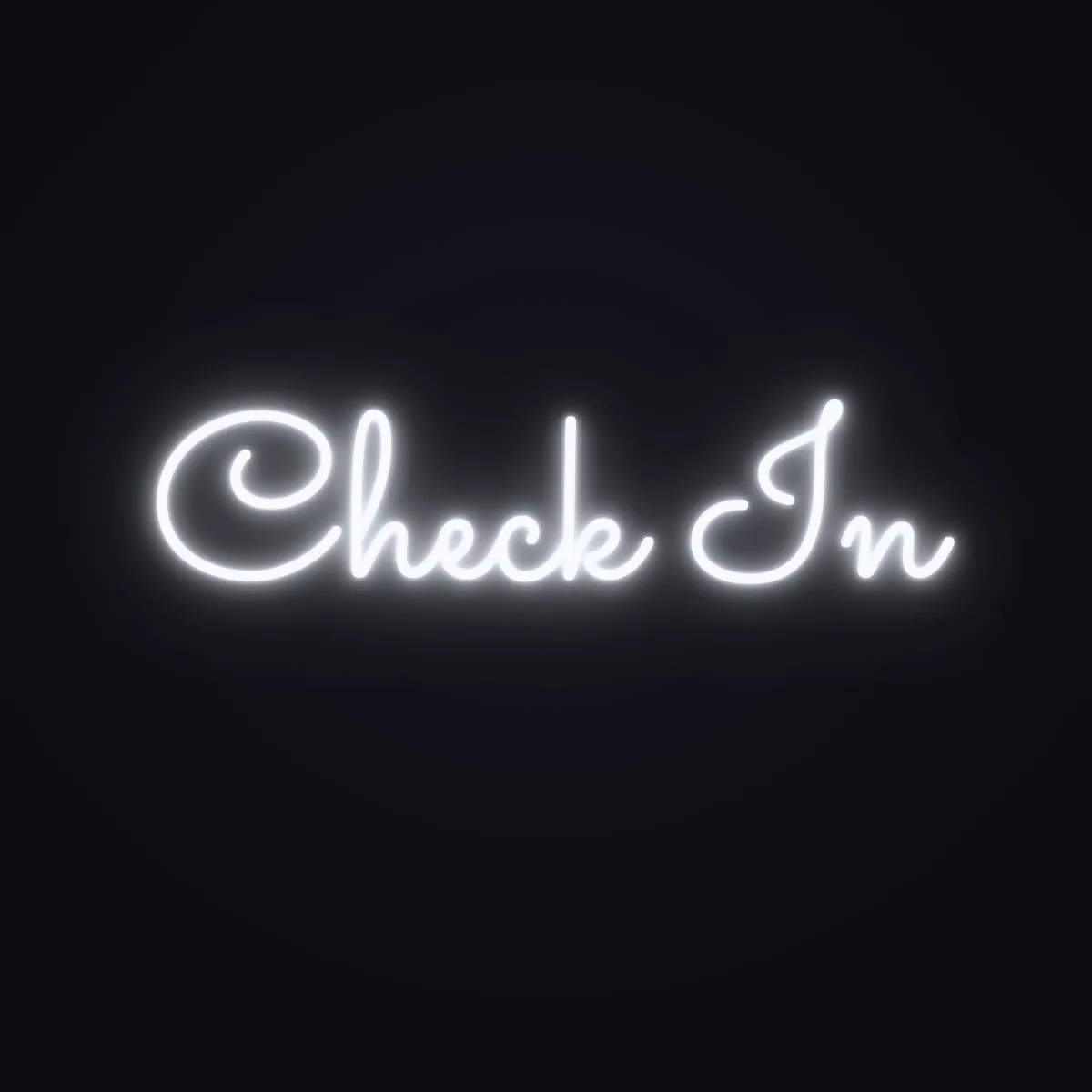Check In Neon Sign — White LED neon (design render)