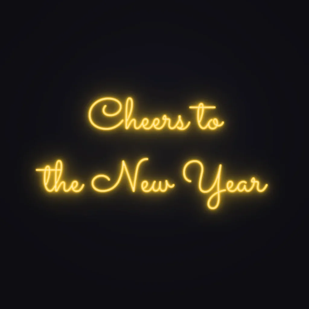 Cheers to the New Year Neon Sign — Golden Yellow LED neon (design render)
