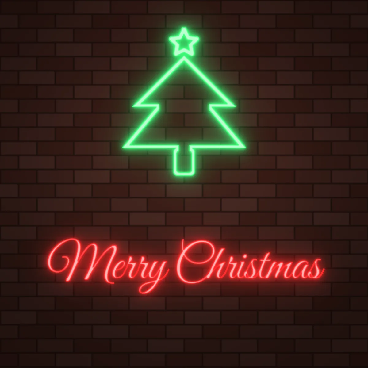 Christmas Tree Neon Sign on a brick wall (design render)