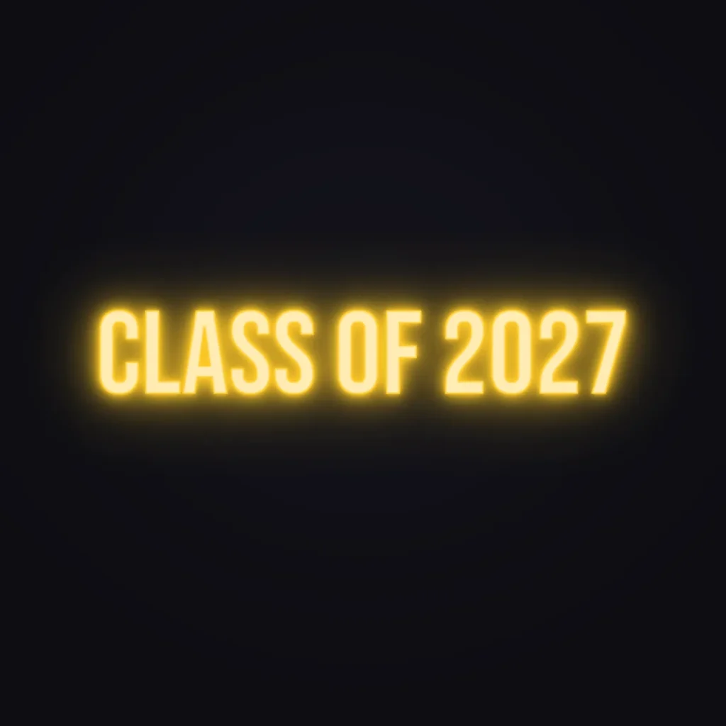 Class Of 2027 Neon Sign — Golden Yellow LED neon (design render)