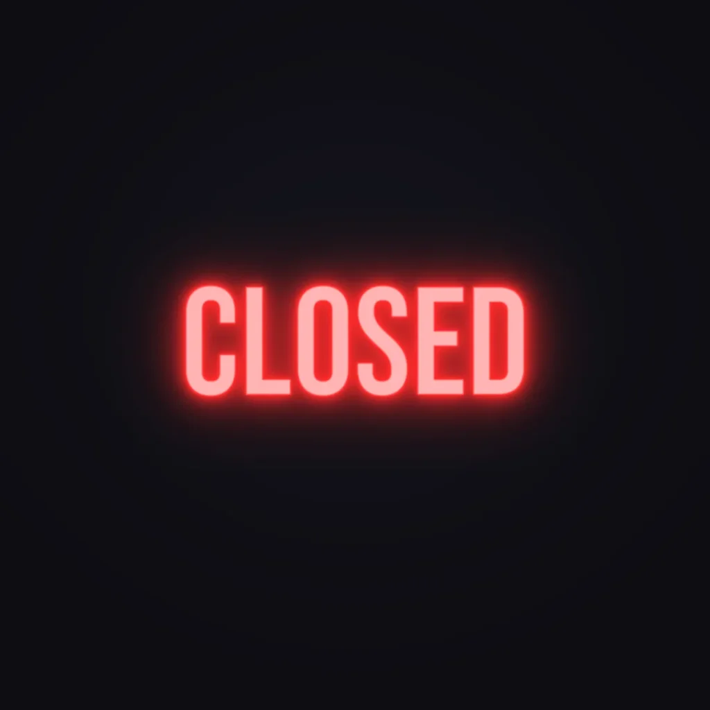 CLOSED Neon Sign — Red LED neon (design render)