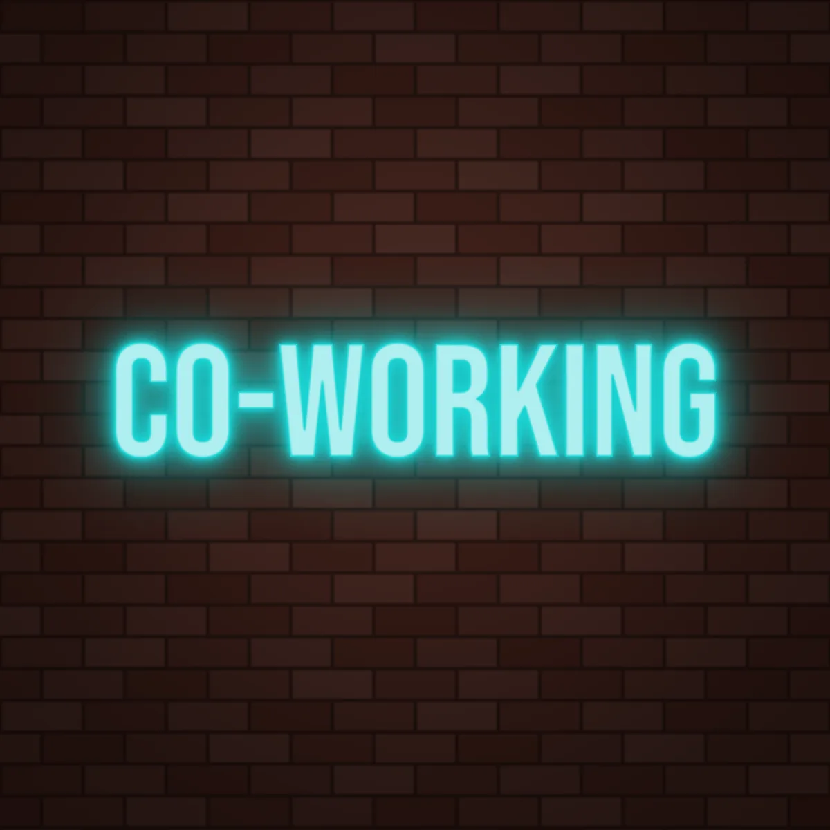 Co-Working Neon Sign on a brick wall (design render)
