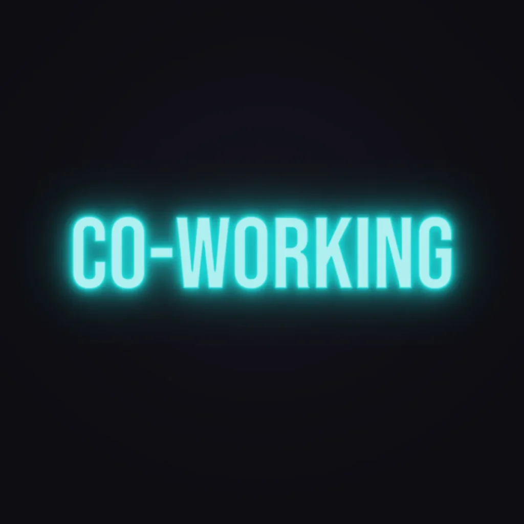 Co-Working Neon Sign — Turquoise LED neon (design render)