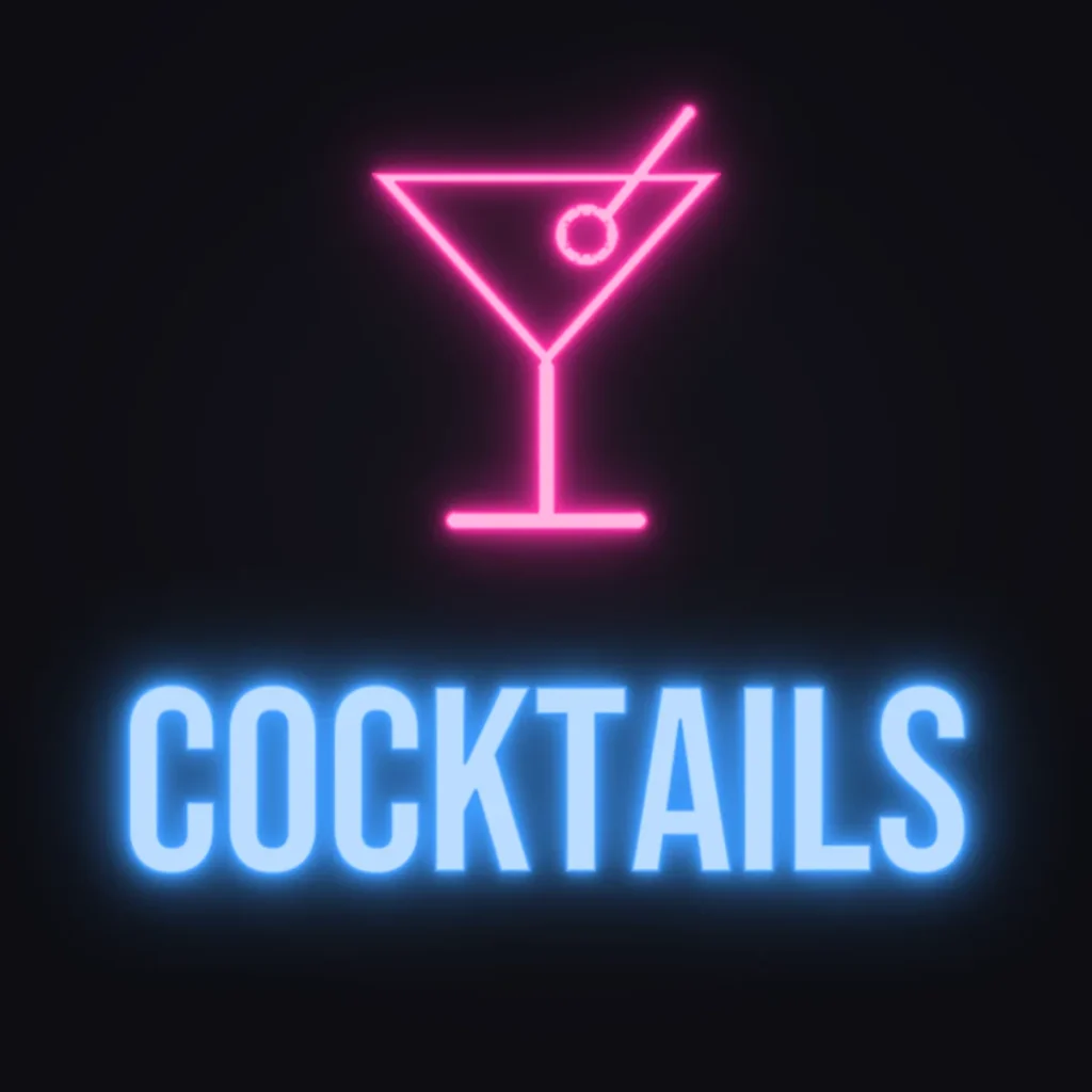 Cocktail Bar Neon Sign — Electric Blue LED neon (design render)
