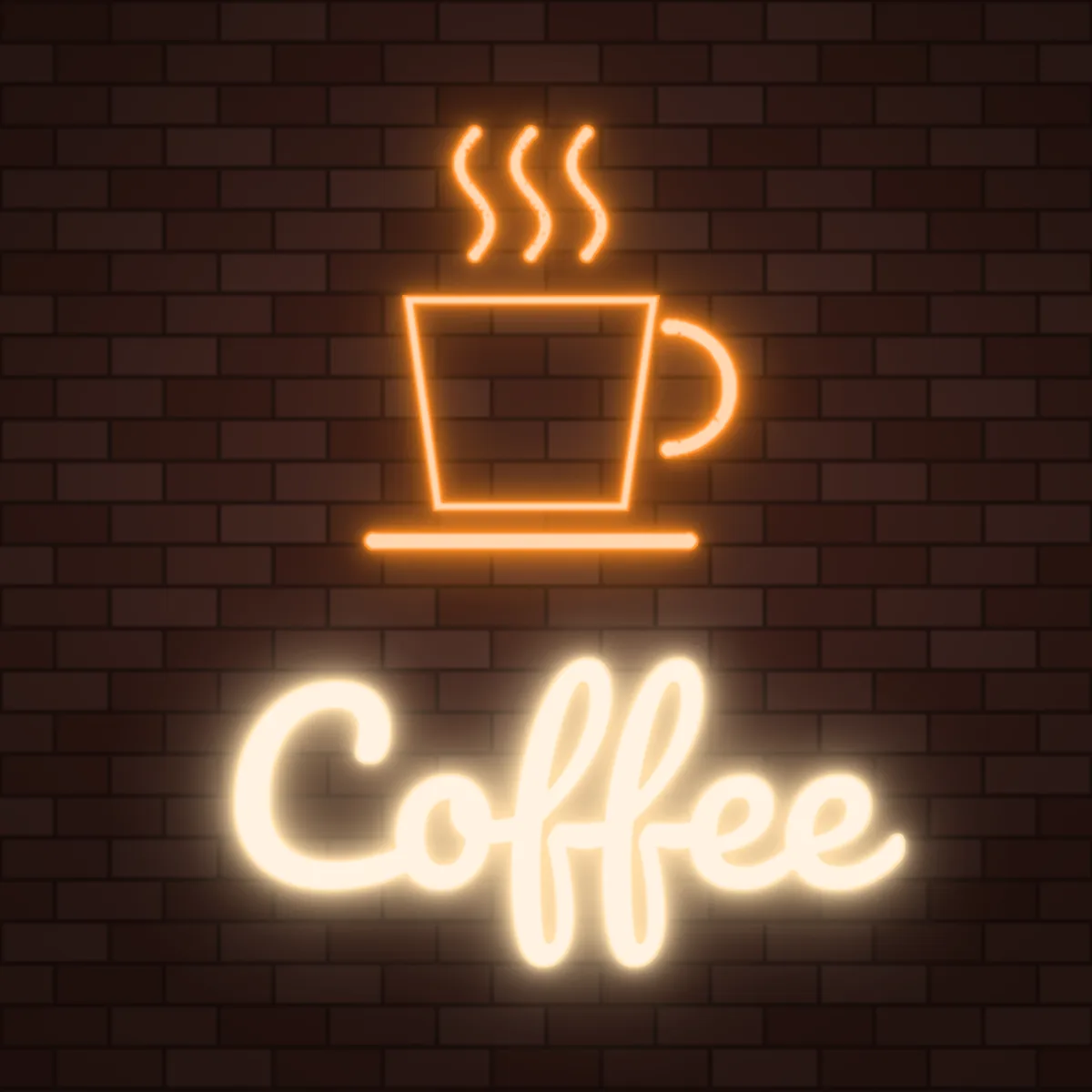 Coffee Cup Neon Sign on a brick wall (design render)