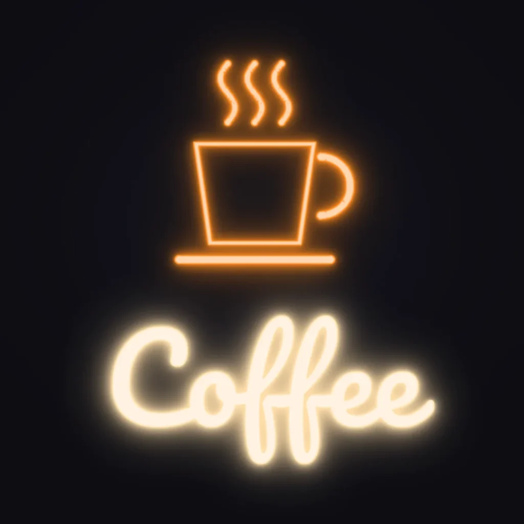 Coffee Cup Neon Sign — Warm White LED neon (design render)