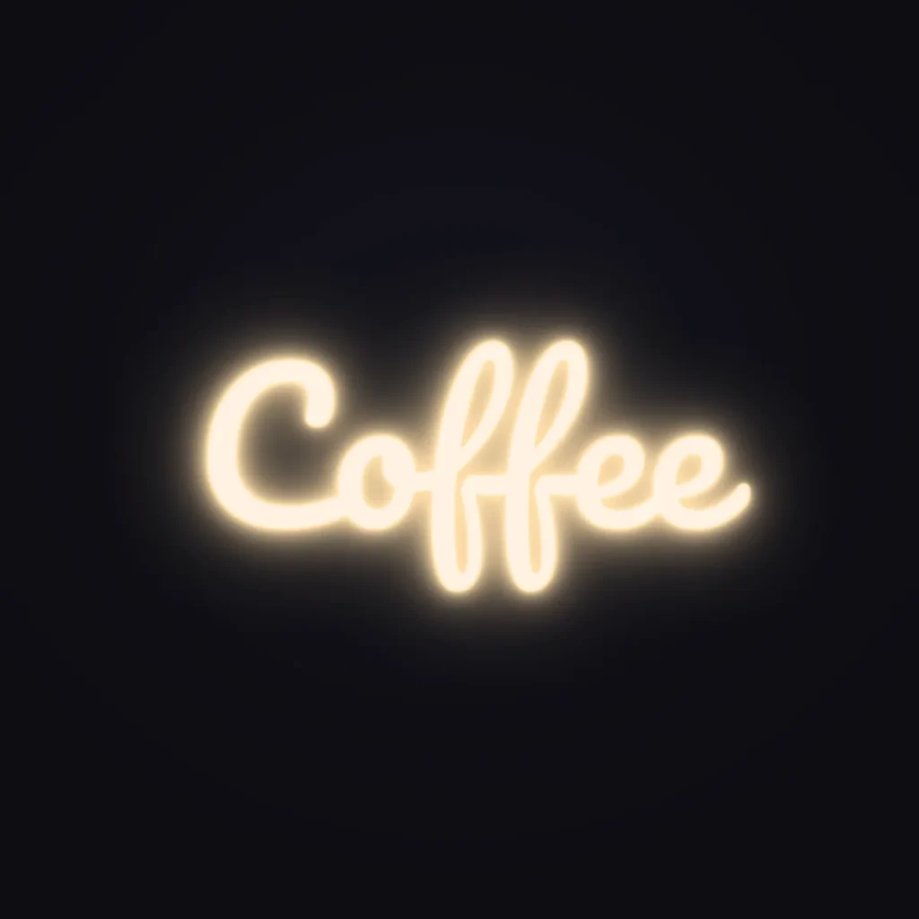 Coffee Neon Sign — Warm White LED neon (design render)