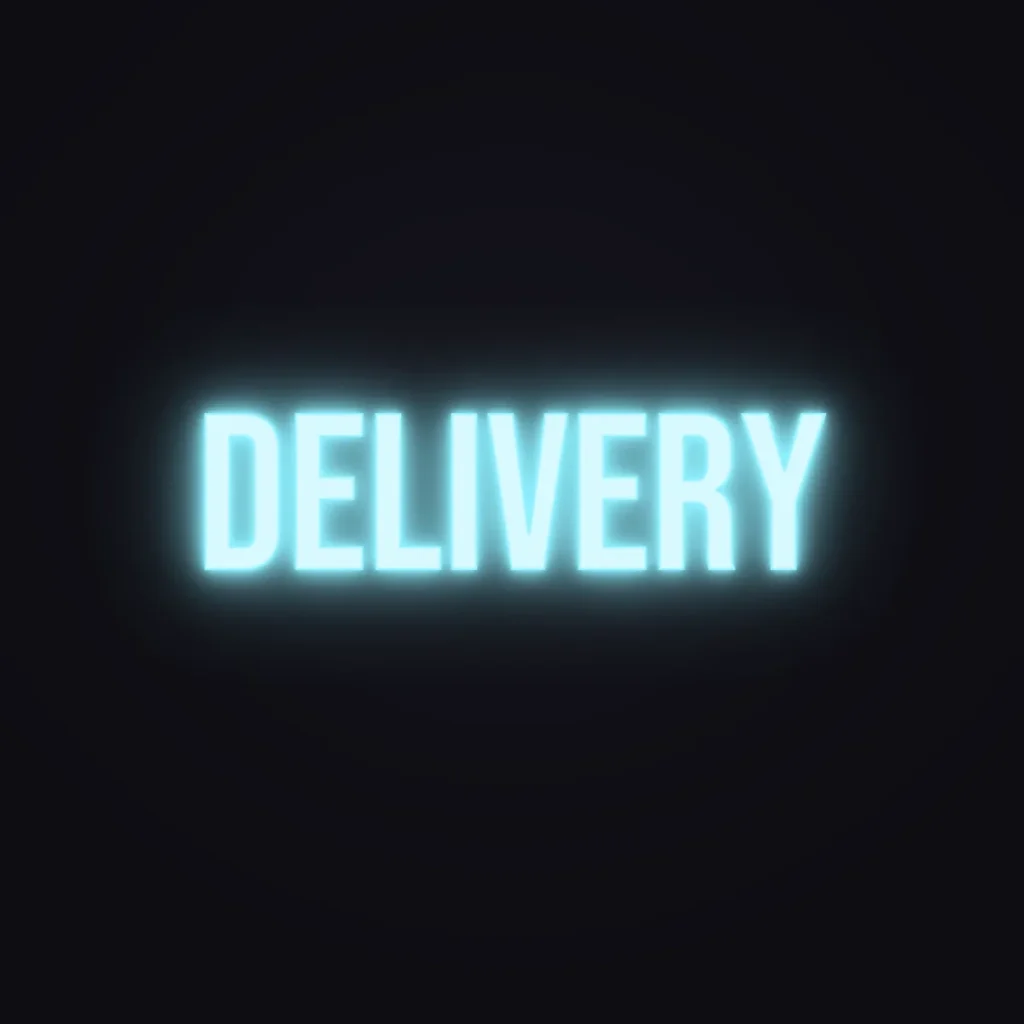 Delivery Neon Sign — Ice Blue LED neon (design render)