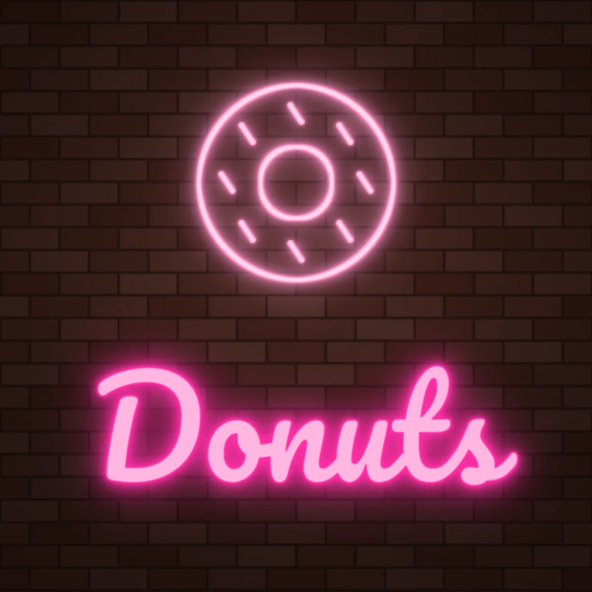 Donut Shop Neon Sign on a brick wall (design render)