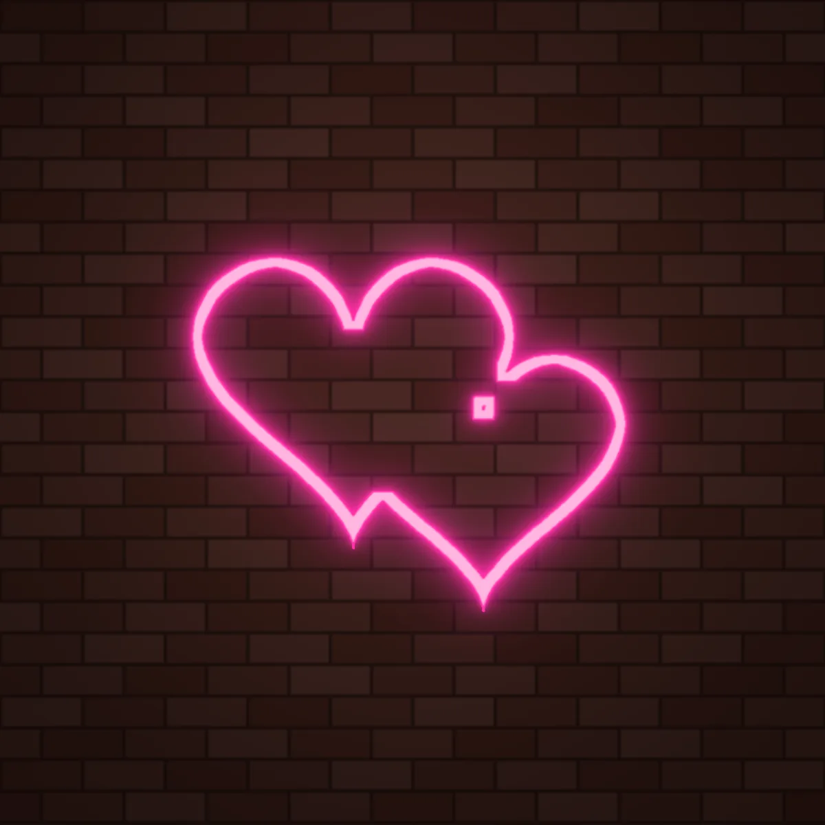 Double Hearts Neon Sign on a brick wall (design render)