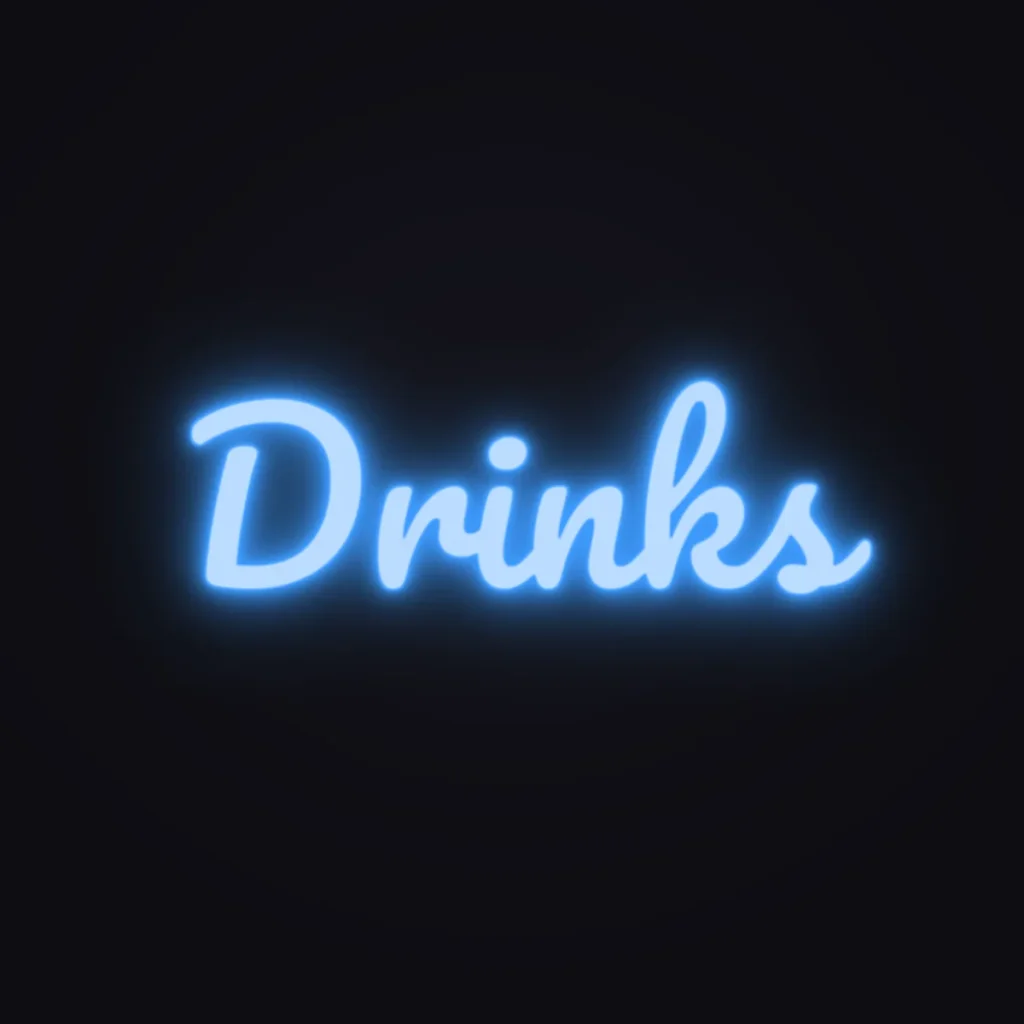 Drinks Neon Sign — Electric Blue LED neon (design render)