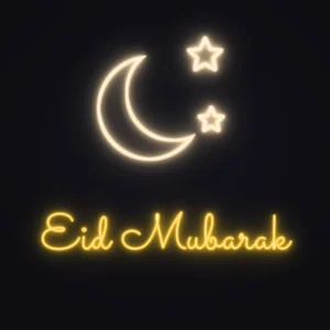 Eid Moon Neon Sign — Golden Yellow LED neon (design render)