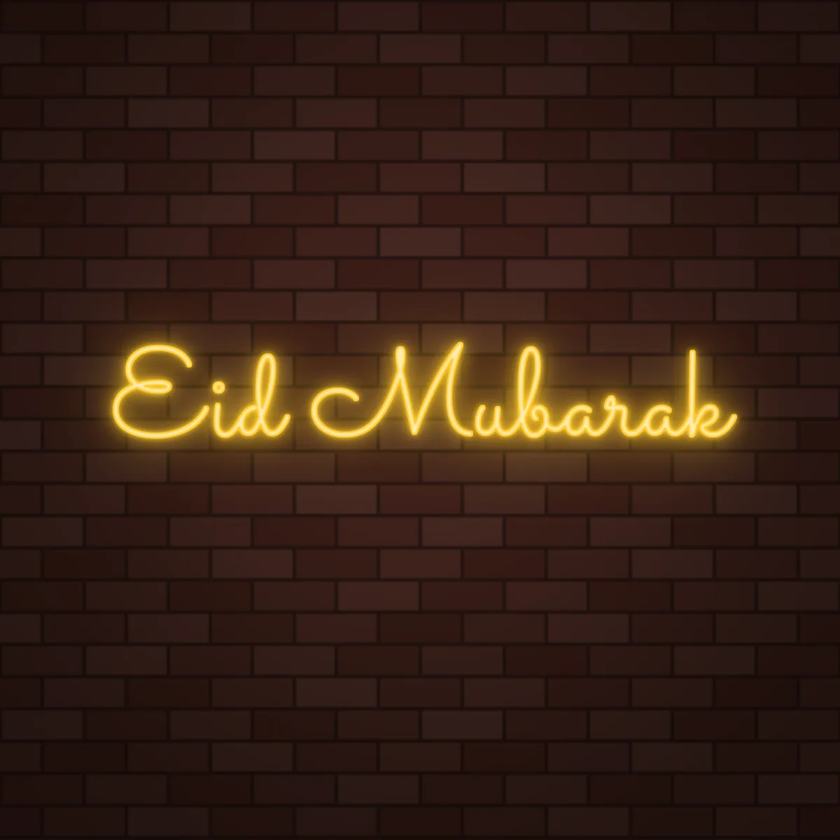 Eid Mubarak Neon Sign on a brick wall (design render)