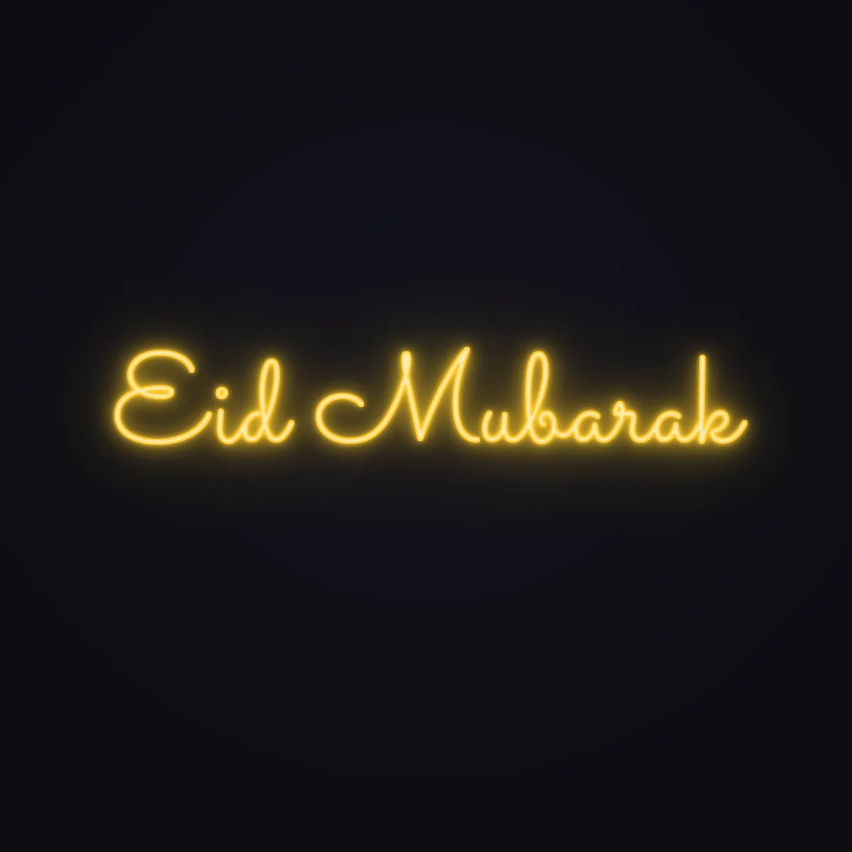 Eid Mubarak Neon Sign — Golden Yellow LED neon (design render)