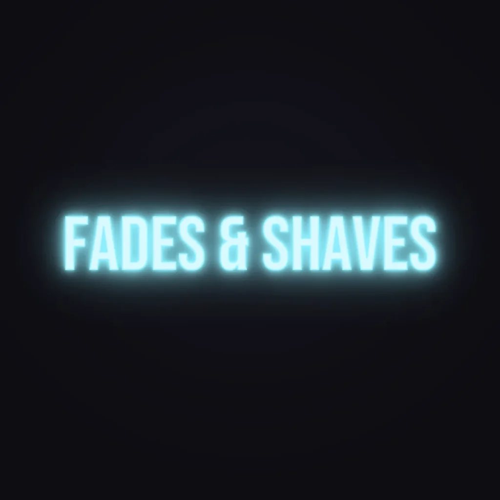 Fades & Shaves Neon Sign — Ice Blue LED neon (design render)