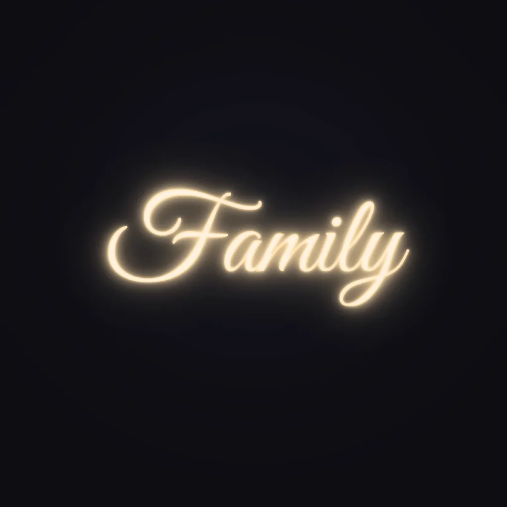 Family Neon Sign — Warm White LED neon (design render)
