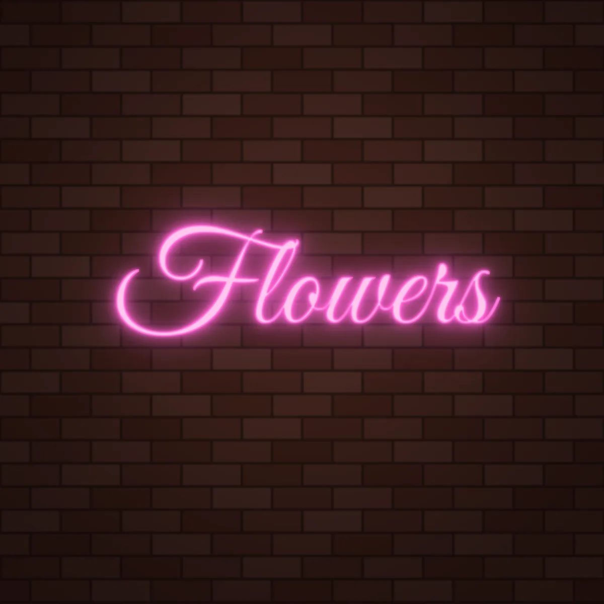 Flowers Neon Sign on a brick wall (design render)