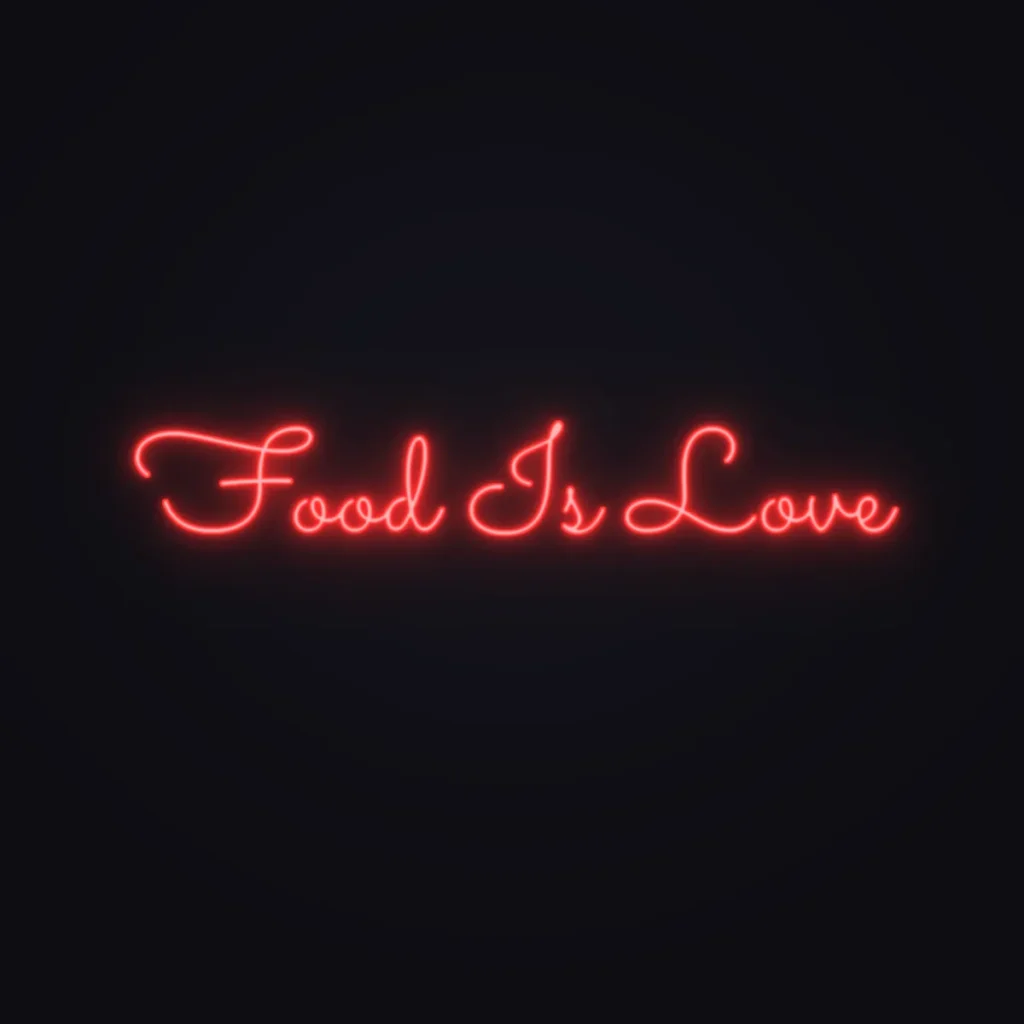 Food Is Love Neon Sign — Red LED neon (design render)