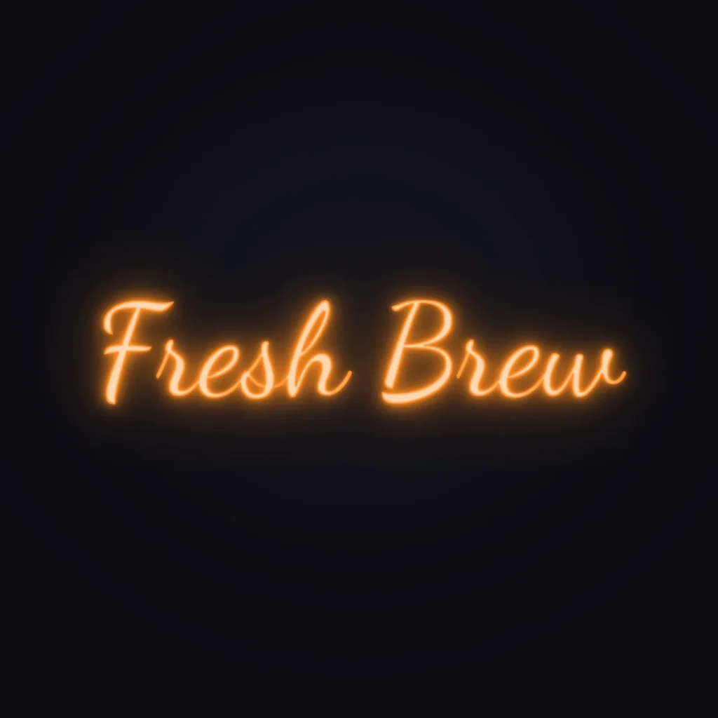 Fresh Brew Neon Sign — Orange LED neon (design render)