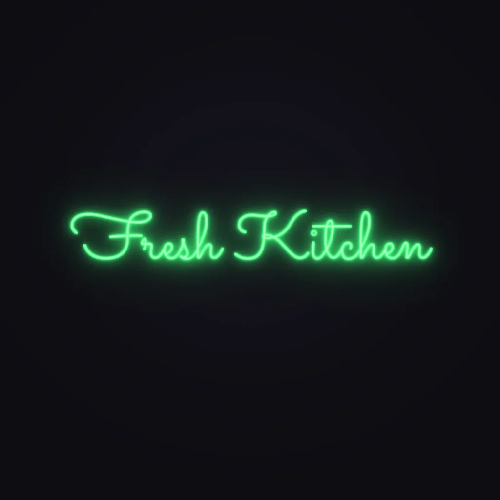 Fresh Kitchen Neon Sign — Green LED neon (design render)