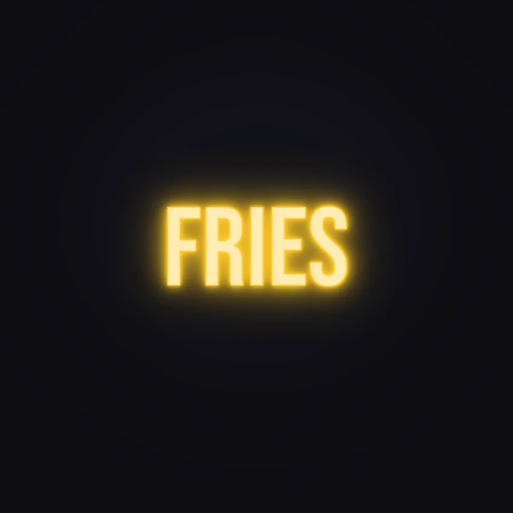FRIES Neon Sign — Golden Yellow LED neon (design render)